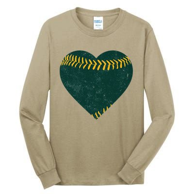 Vintage Green And Gold Baseball Heart Tall Long Sleeve T-Shirt