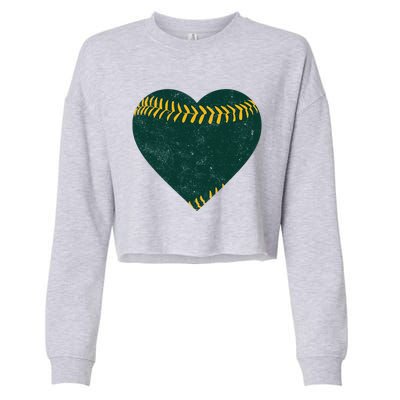 Vintage Green And Gold Baseball Heart Cropped Pullover Crew