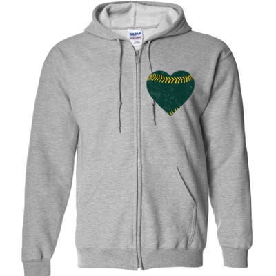 Vintage Green And Gold Baseball Heart Full Zip Hoodie