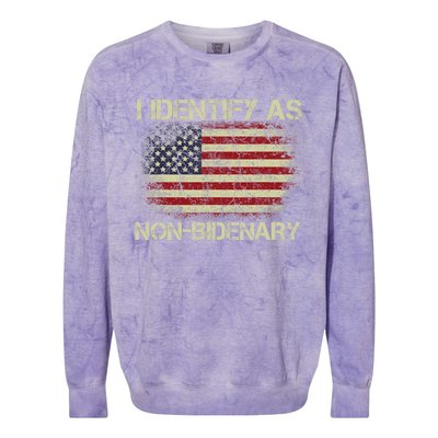 Vintage Grunge American Flag I Identify As Non Bidenary Colorblast Crewneck Sweatshirt