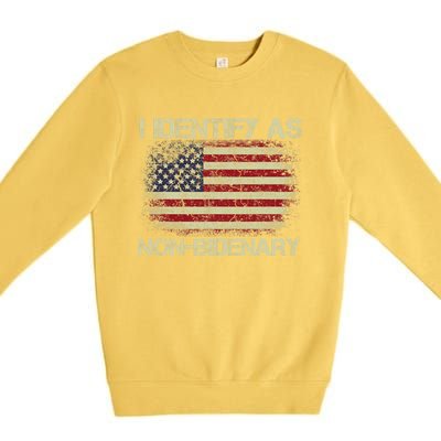 Vintage Grunge American Flag I Identify As Non Bidenary Premium Crewneck Sweatshirt