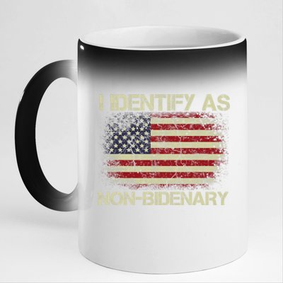 Vintage Grunge American Flag I Identify As Non Bidenary 11oz Black Color Changing Mug