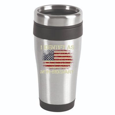 Vintage Grunge American Flag I Identify As Non Bidenary 16oz Travel Tumbler