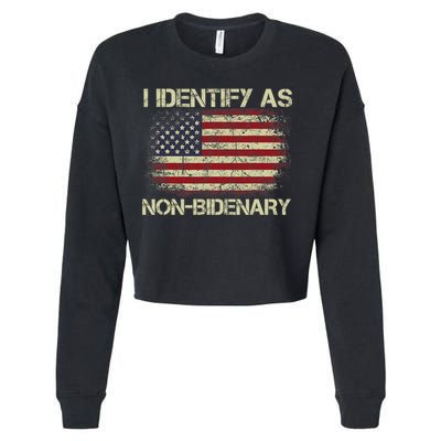 Vintage Grunge American Flag I Identify As Non Bidenary Cropped Pullover Crew