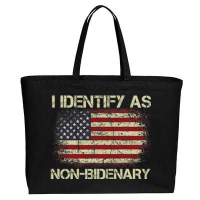 Vintage Grunge American Flag I Identify As Non Bidenary Cotton Canvas Jumbo Tote