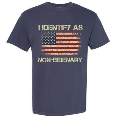 Vintage Grunge American Flag I Identify As Non Bidenary Garment-Dyed Heavyweight T-Shirt