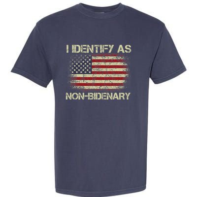 Vintage Grunge American Flag I Identify As Non Bidenary Garment-Dyed Heavyweight T-Shirt