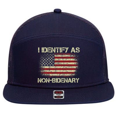 Vintage Grunge American Flag I Identify As Non Bidenary 7 Panel Mesh Trucker Snapback Hat