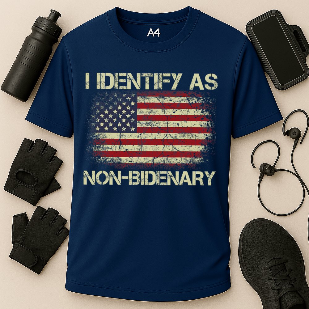 Vintage Grunge American Flag I Identify As Non Bidenary Cooling Performance Crew T-Shirt