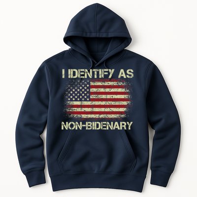 Vintage Grunge American Flag I Identify As Non Bidenary Hoodie