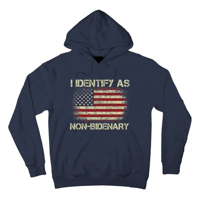 Vintage Grunge American Flag I Identify As Non Bidenary Hoodie