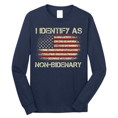 Vintage Grunge American Flag I Identify As Non Bidenary Long Sleeve Shirt