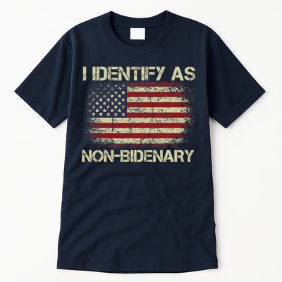 Vintage Grunge American Flag I Identify As Non Bidenary Tall T-Shirt