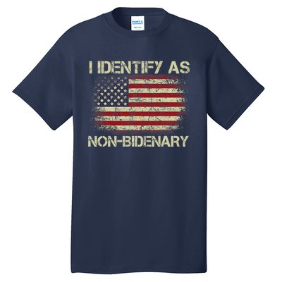 Vintage Grunge American Flag I Identify As Non Bidenary Tall T-Shirt