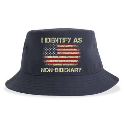 Vintage Grunge American Flag I Identify As Non Bidenary Sustainable Bucket Hat