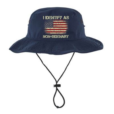 Vintage Grunge American Flag I Identify As Non Bidenary Bucket Hat