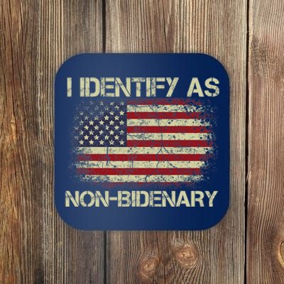 Vintage Grunge American Flag I Identify As Non Bidenary Coaster