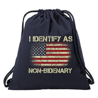 Vintage Grunge American Flag I Identify As Non Bidenary Drawstring Bag
