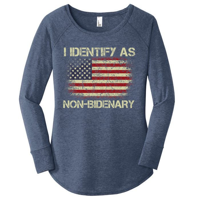 Vintage Grunge American Flag I Identify As Non Bidenary Women's Perfect Tri Tunic Long Sleeve Shirt