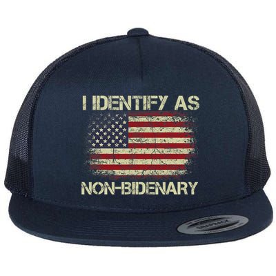Vintage Grunge American Flag I Identify As Non Bidenary Flatbill Hat