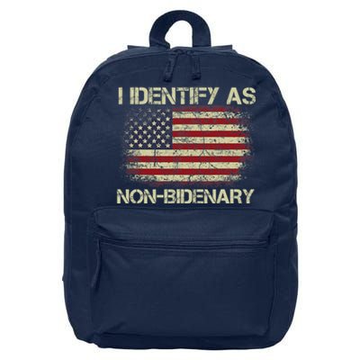 Vintage Grunge American Flag I Identify As Non Bidenary 16 in Basic Backpack