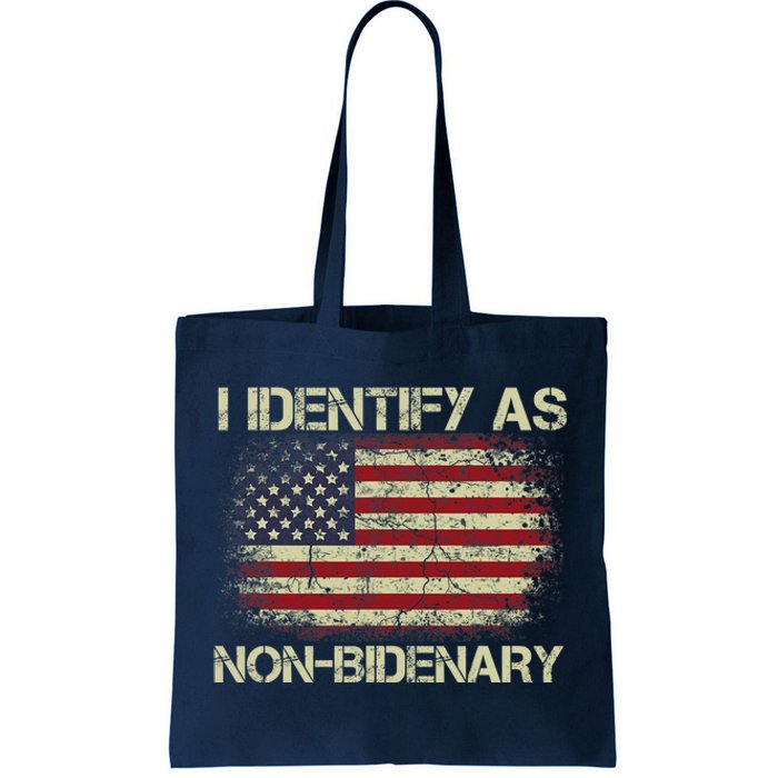 Vintage Grunge American Flag I Identify As Non Bidenary Tote Bag