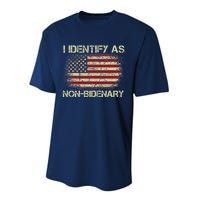 Vintage Grunge American Flag I Identify As Non Bidenary Performance Sprint T-Shirt