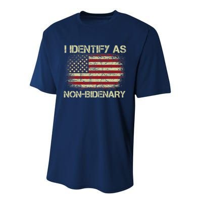 Vintage Grunge American Flag I Identify As Non Bidenary Performance Sprint T-Shirt