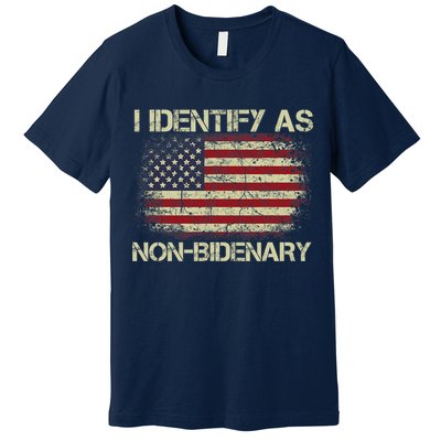 Vintage Grunge American Flag I Identify As Non Bidenary Premium T-Shirt