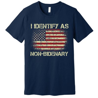 Vintage Grunge American Flag I Identify As Non Bidenary Premium T-Shirt