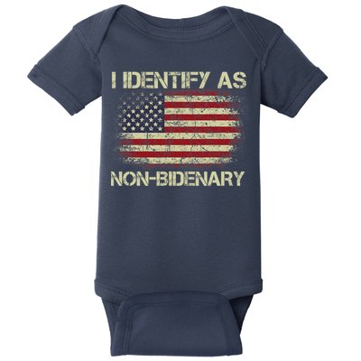 Vintage Grunge American Flag I Identify As Non Bidenary Baby Bodysuit