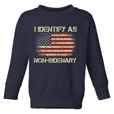 Vintage Grunge American Flag I Identify As Non Bidenary Toddler Sweatshirt