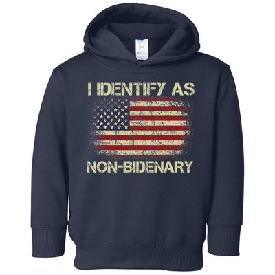 Vintage Grunge American Flag I Identify As Non Bidenary Toddler Hoodie