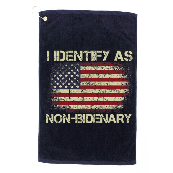 Vintage Grunge American Flag I Identify As Non Bidenary Platinum Collection Golf Towel