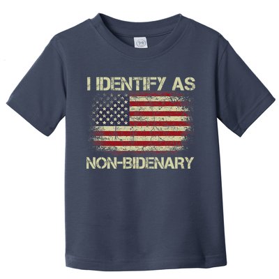 Vintage Grunge American Flag I Identify As Non Bidenary Toddler T-Shirt