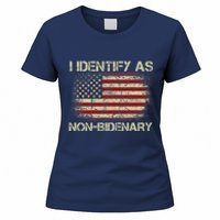 Vintage Grunge American Flag I Identify As Non Bidenary Women's T-Shirt