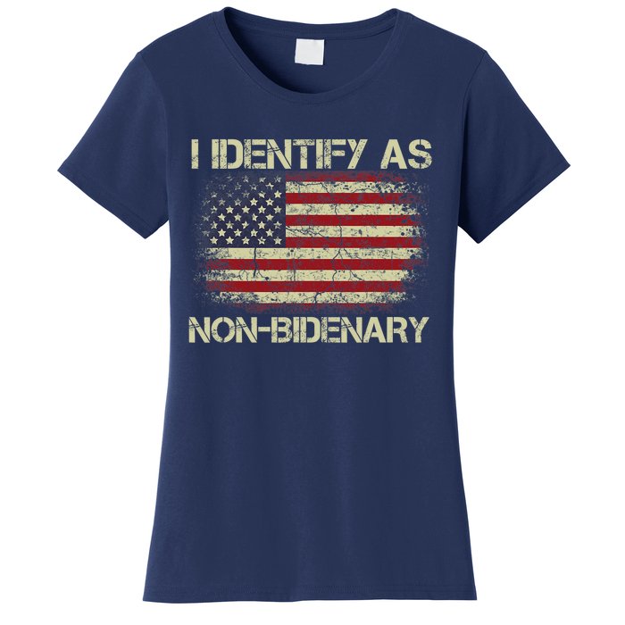 Vintage Grunge American Flag I Identify As Non Bidenary Women's T-Shirt