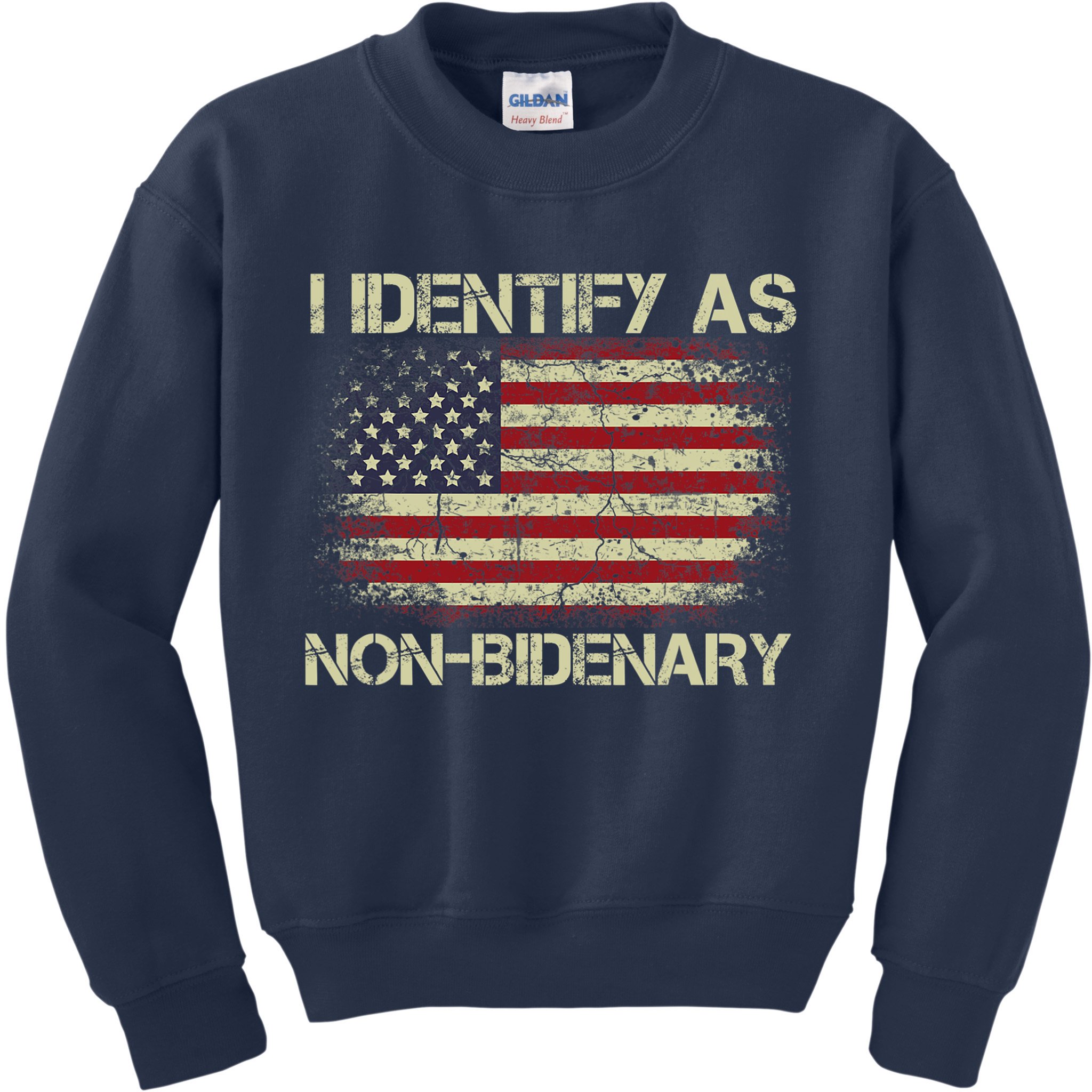 Vintage Grunge American Flag I Identify As Non Bidenary Kids Sweatshirt