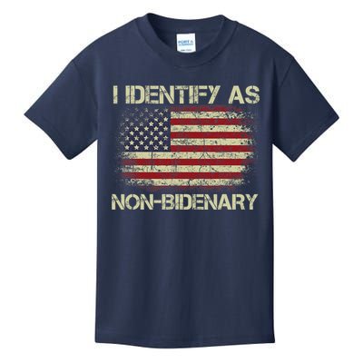 Vintage Grunge American Flag I Identify As Non Bidenary Kids T-Shirt