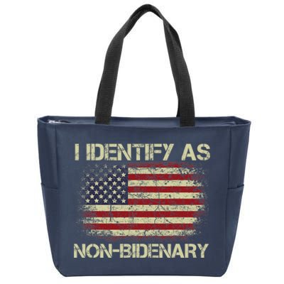 Vintage Grunge American Flag I Identify As Non Bidenary Zip Tote Bag