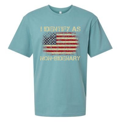 Vintage Grunge American Flag I Identify As Non Bidenary Sueded Cloud Jersey T-Shirt