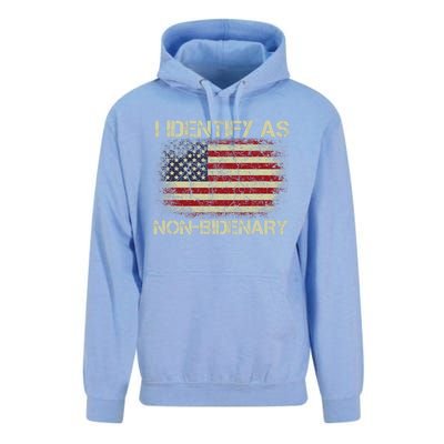 Vintage Grunge American Flag I Identify As Non Bidenary Unisex Surf Hoodie