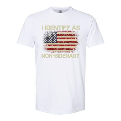 Vintage Grunge American Flag I Identify As Non Bidenary Softstyle CVC T-Shirt