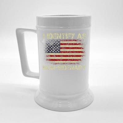 Vintage Grunge American Flag I Identify As Non Bidenary Beer Stein