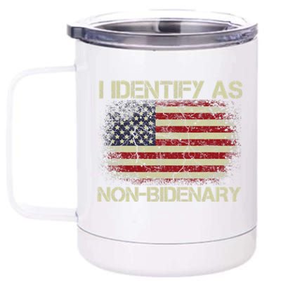 Vintage Grunge American Flag I Identify As Non Bidenary 12 oz Stainless Steel Tumbler Cup