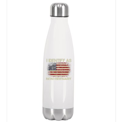 Vintage Grunge American Flag I Identify As Non Bidenary Stainless Steel Insulated Water Bottle