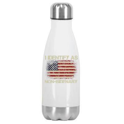 Vintage Grunge American Flag I Identify As Non Bidenary Stainless Steel Insulated Water Bottle