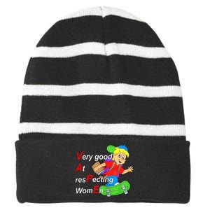 Very Good At Respecting Women Skate Board Vape Meme Striped Beanie with Solid Band