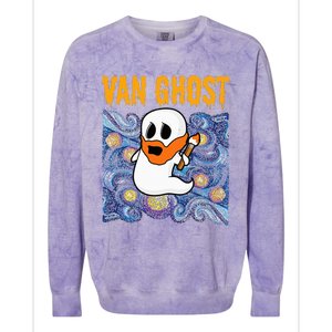 Van Ghost Art Teacher Halloween Van Gogh Starry Night Colorblast Crewneck Sweatshirt