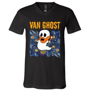 Van Ghost Art Teacher Halloween Van Gogh Starry Night V-Neck T-Shirt